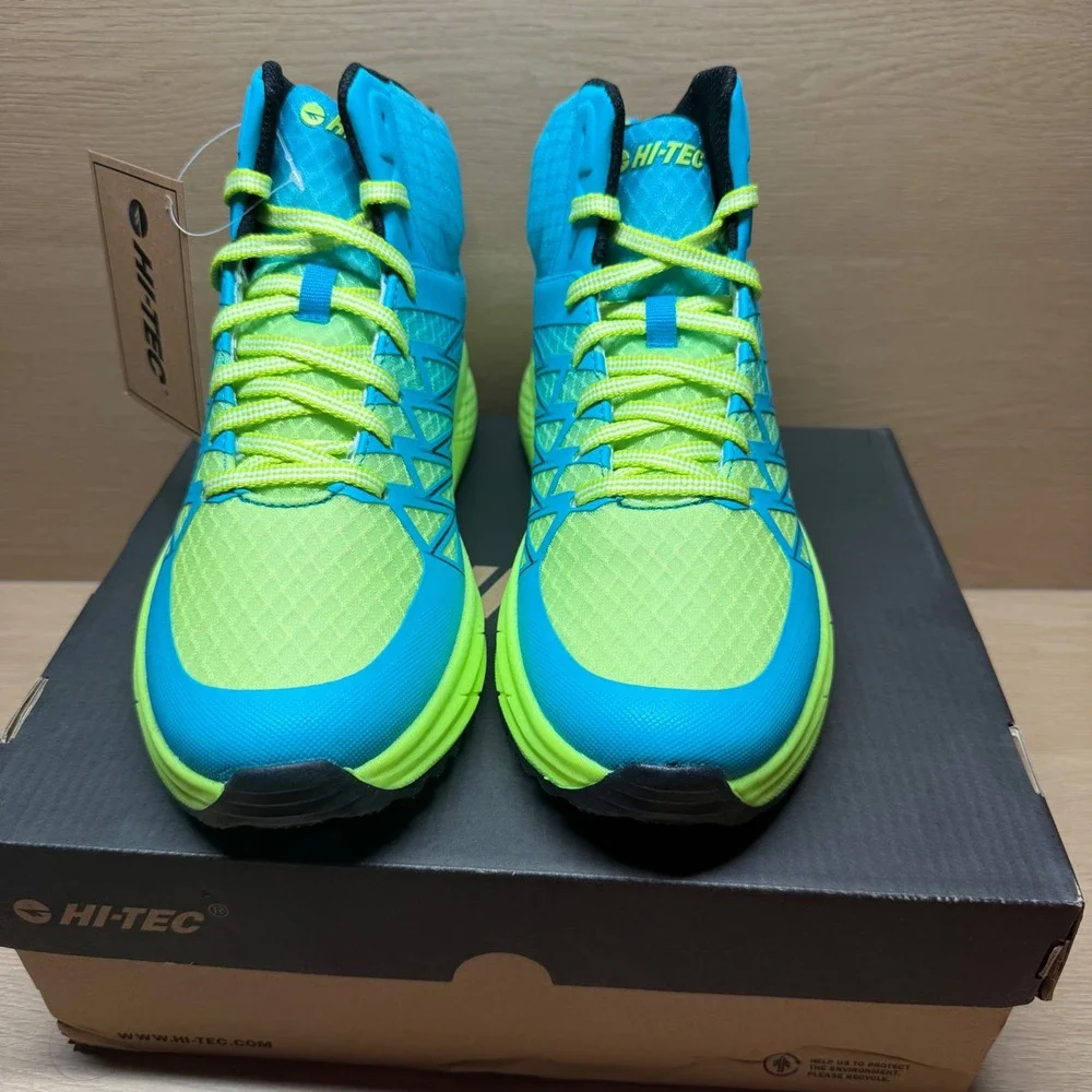 Hi-Tec Demolisher Mid Mens Hiking Boots Size 8.5 Scuba Blue Lime Neon Trail